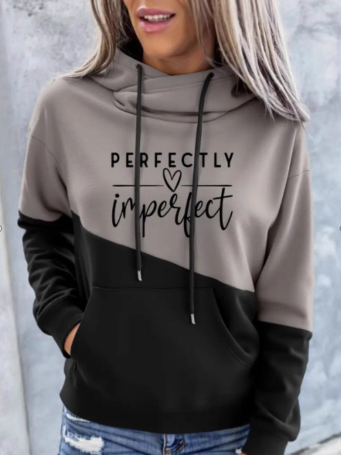 Sieviešu brīvs kapuces džemperis ar garām piedurknēm, digitālais prints, 95% poliesters