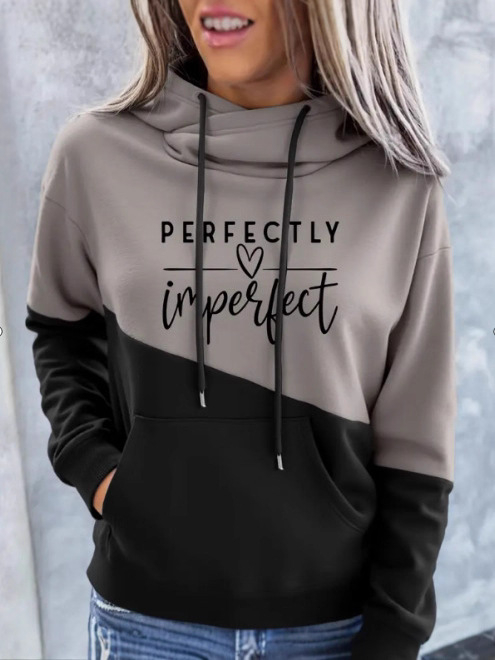 Sieviešu brīvs kapuces džemperis ar garām piedurknēm, digitālais prints, 95% poliesters