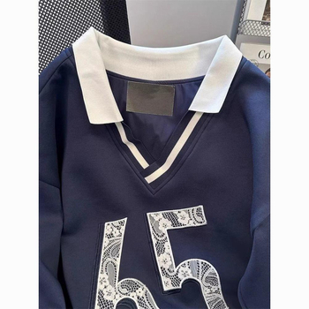 Τοπ με δαντελένιο V-λαιμό και κέντημα, Α-γραμμή, κανονικό μήκος, πολυεστερικό ύφασμα με πλέγμα