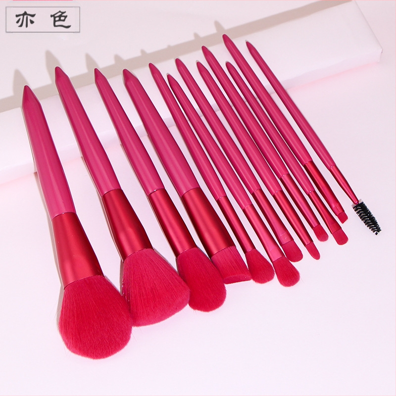 Комплект четки за грим, 12 броя, с изкуствени влакна, дървени дръжки с дълга дръжка, опаковка OPP