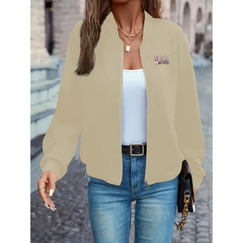 Moteriška striukė su slaugytojos tematikos spauda, jacquard raštas, siaura kirpimo, stora audinys, stojanti apykaklė, poliesterio-elastano mišinys 95/5