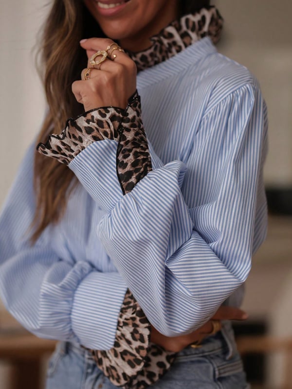 Marškiniai su Patchwork ir Color Blocking, Polo apykaklė, Ilgos rankovės, Vidutinio ilgio