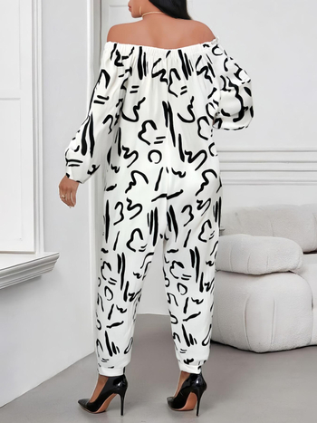 Kombinezon ar abstraktu rakstu, Milk Silk audums, poliestera un spandeksa maisījums, garas piedurknes, brīvs siluets, rudens 2025