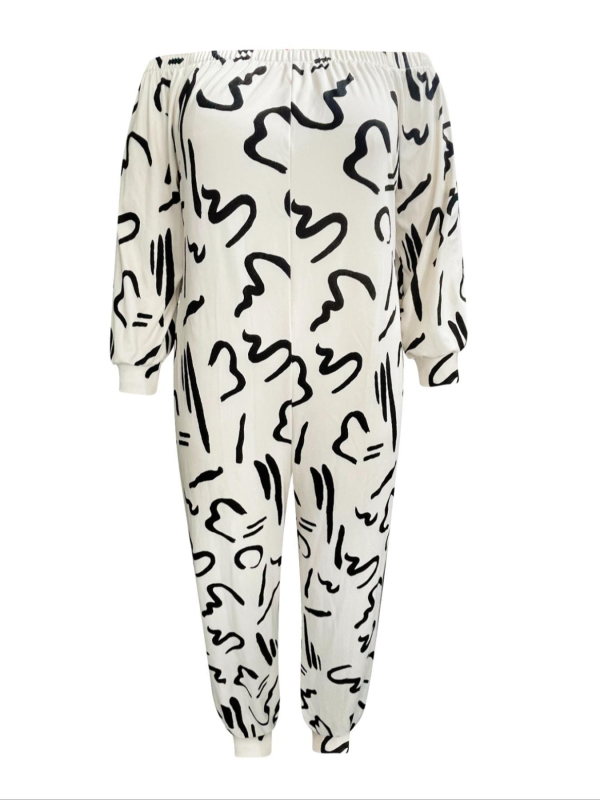 Kombinezon ar abstraktu rakstu, Milk Silk audums, poliestera un spandeksa maisījums, garas piedurknes, brīvs siluets, rudens 2025