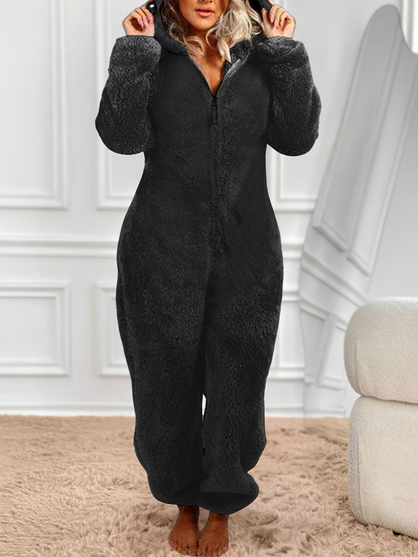 Ολόσωμο γυναικείο jumpsuit με επένδυση φλίς και βελούδο, αστικός στυλ, μακριά μανίκια, πολυεστέρας 95%+, μέση μεσαίου ύψους, φαρδιά παντελόνια, λεπτομέρεια κολλάζ