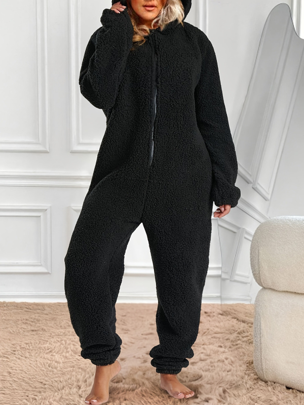 Ολόσωμο γυναικείο jumpsuit με επένδυση φλίς και βελούδο, αστικός στυλ, μακριά μανίκια, πολυεστέρας 95%+, μέση μεσαίου ύψους, φαρδιά παντελόνια, λεπτομέρεια κολλάζ