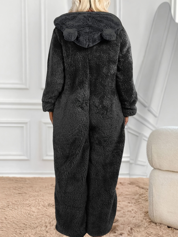 Ολόσωμο γυναικείο jumpsuit με επένδυση φλίς και βελούδο, αστικός στυλ, μακριά μανίκια, πολυεστέρας 95%+, μέση μεσαίου ύψους, φαρδιά παντελόνια, λεπτομέρεια κολλάζ