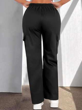 Ženske radne hlače s visokim strukom i širokim krojem, 90–95% poliester, casual