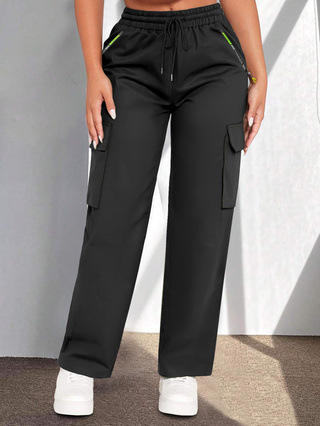 Ženske radne hlače s visokim strukom i širokim krojem, 90–95% poliester, casual