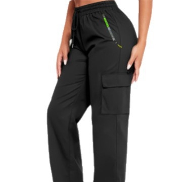 Ženske radne hlače s visokim strukom i širokim krojem, 90–95% poliester, casual