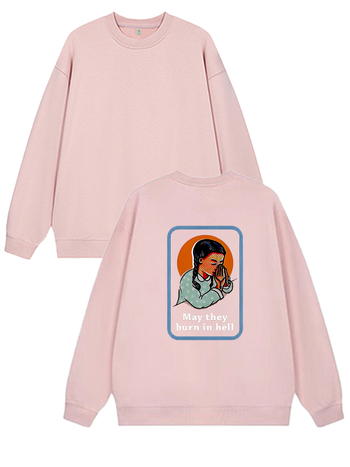 Moterų megztinis su spauda, laisvas kirpimo, apvalus kaklo, ilgomis rankovėmis, vidutinio storio audinys, medvilnei panašus audinys su 95% poliesterio