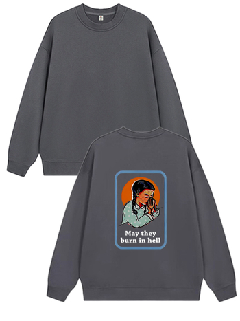 Moterų megztinis su spauda, laisvas kirpimo, apvalus kaklo, ilgomis rankovėmis, vidutinio storio audinys, medvilnei panašus audinys su 95% poliesterio