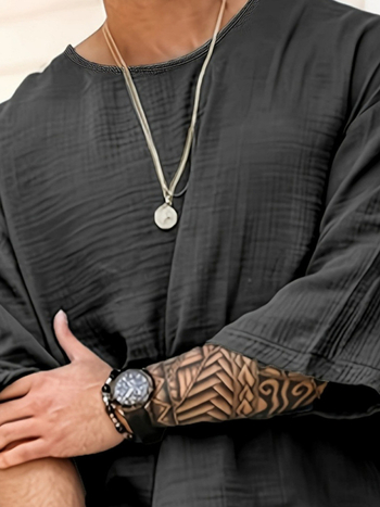 Χαλαρή μπλούζα τύπου T‑shirt με 3/4 μανίκι, στρογγυλή λαιμόκοψη, πολυεστέρας 96%+, καλοκαιρινό casual