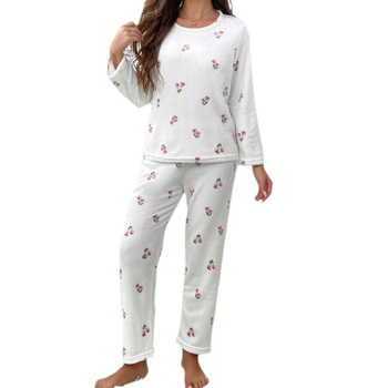 Σετ πιτζάμες με φλοράλ σχέδιο από τουλίπες (φλανελ, 100% πολυεστέρας, στρογγυλή λαιμόκοψη, μακριά μανίκια, παντελόνια)