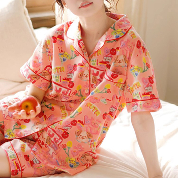 Dopamine Girl Graffiti Σετ πιτζάμας – κοντομάνικη μπλούζα με κοντά σορτς, από Ice Silk, ελαφρύ και διαπνοή για το καλοκαίρι