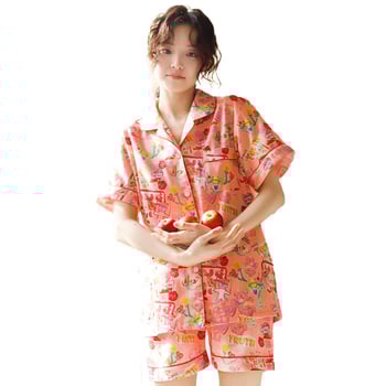 Dopamine Girl Graffiti Σετ πιτζάμας – κοντομάνικη μπλούζα με κοντά σορτς, από Ice Silk, ελαφρύ και διαπνοή για το καλοκαίρι