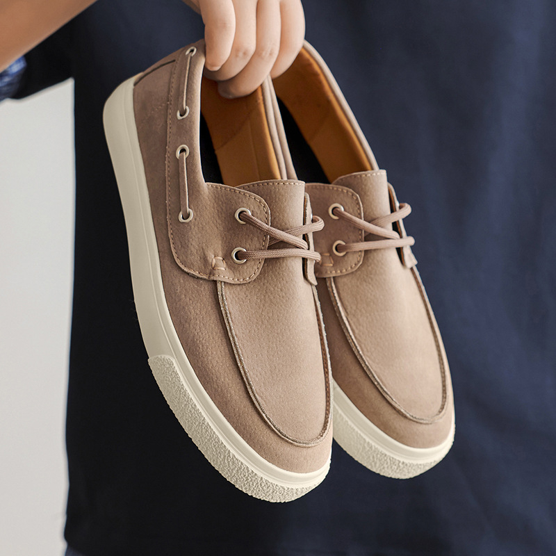 Vyriniai nubuko odiniai loaferiai, slip-on, apvali nosis, žemas kulnas (1–3 cm), kasdieniai, vasariniai, kvėpuojantys, slydimo atsparūs