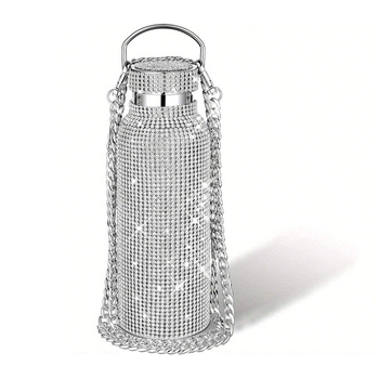 Κύπελλο θερμός με διαμάντια, διπλό τοίχωμα από ανοξείδωτο ατσάλι, με αλυσίδα, εσωτερικό 304, εξωτερικό 201, μόνωση κενού 12–24 ωρών, φορητό με λαβή και κορδόνι μεταφοράς, δυνατότητα χαρακτικής με λέιζερ.