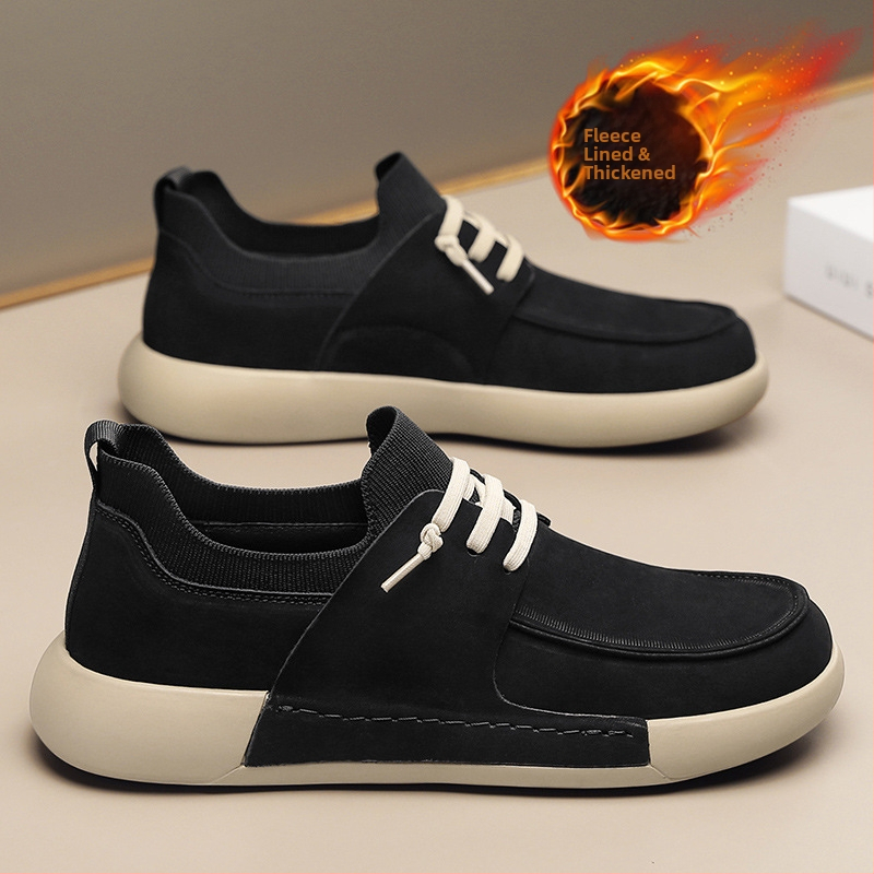 Férfi házicipők plüss béléssel, felső rész szintetikus bőrből, PVC talp, vastagított bélés, téli 2025