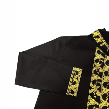 2 részes afrikai etnikus férfi öltöny — ing arany fóliával és kövekkel díszített, poliészterkeverék, 100% poliészter, négy évszakos mindennapi viselet