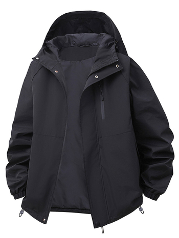 Vyrinė striukė japonų darbo drabužių stiliuje, gaubtas, užtrauktukas, poliesteris