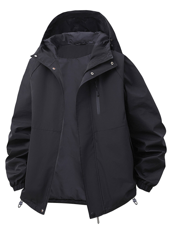 Vyrinė striukė japonų darbo drabužių stiliuje, gaubtas, užtrauktukas, poliesteris