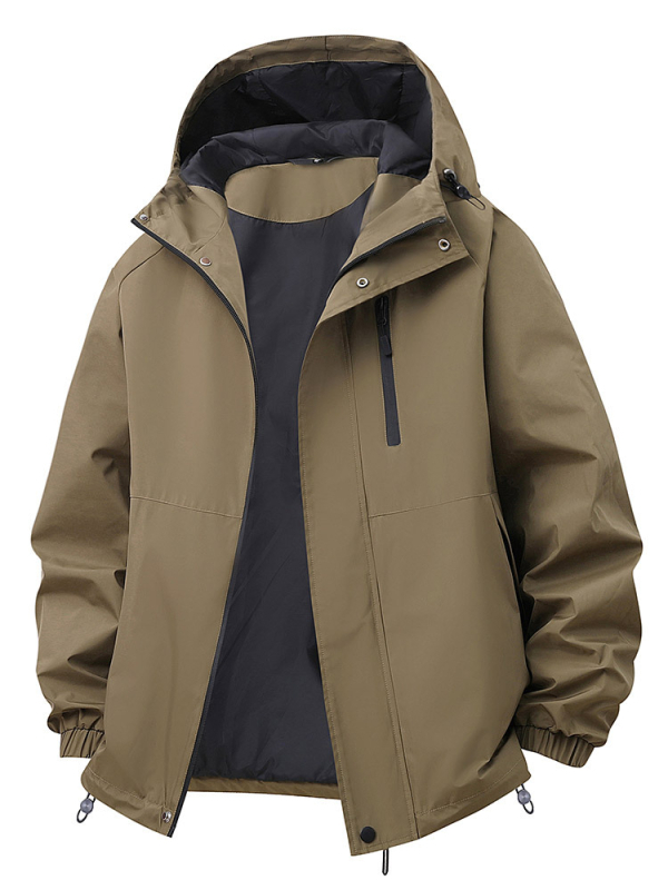 Vyrinė striukė japonų darbo drabužių stiliuje, gaubtas, užtrauktukas, poliesteris