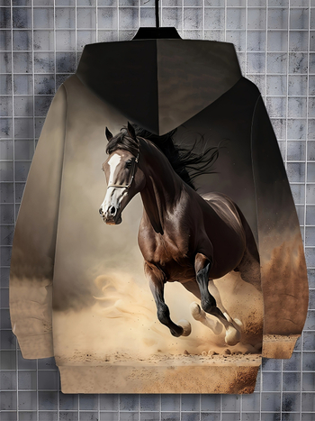 Vyrinis užtrauktukinė su arklių raštu - laisvas kirpimas, stačias apykaklė