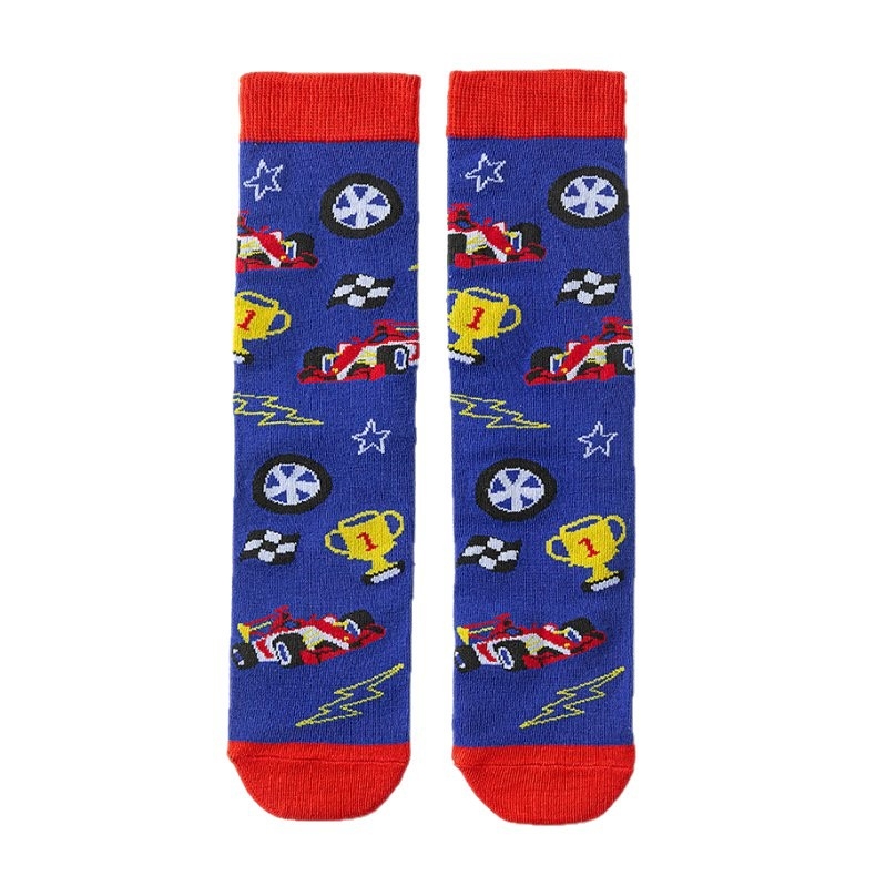 Zokni – „I'm Watching F1“ anime karikatúra mintával, félvégig érő hossz, izzadtság-elszívó poliészter keverék, egyszálas kötés