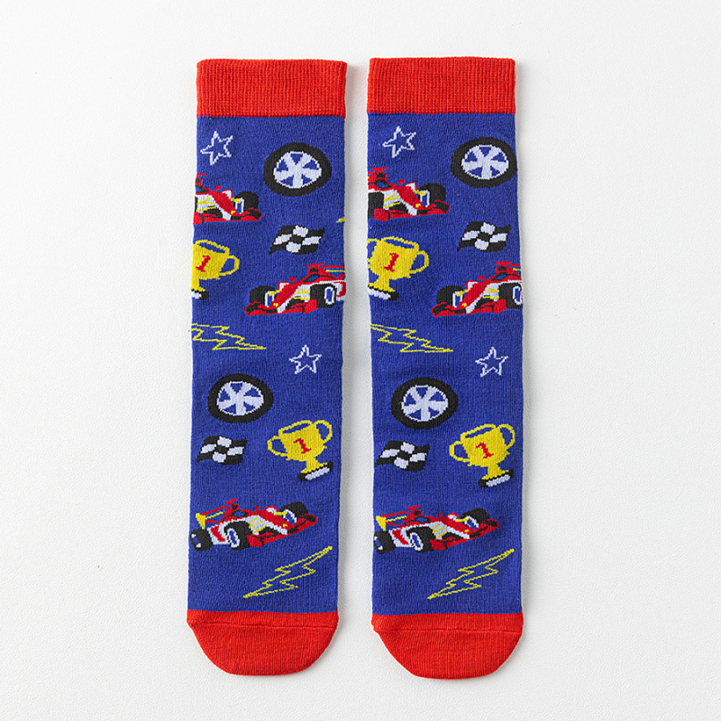 Zokni – „I'm Watching F1“ anime karikatúra mintával, félvégig érő hossz, izzadtság-elszívó poliészter keverék, egyszálas kötés