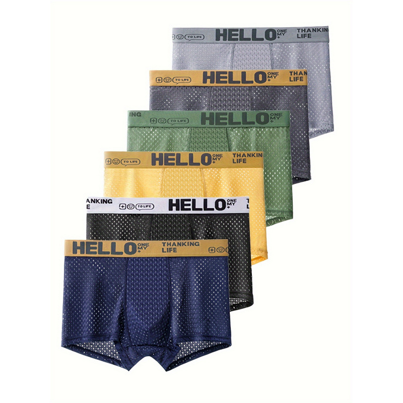 Vyriniai bokseriai su kvėpuojančia tinkleliu, žemas juosmuo, 6 vnt komplektas, pagrindinis audinys: 100% akrilas, kirkšnies įdaila: 100% medvilnė