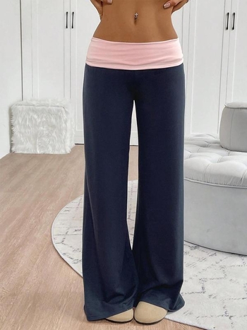 Γυναικείες Παντελόνες Colorblock με Υψηλή Μέση, Καπρί, Ίσια Γραμμή, Ίνες Μπαμπού, Υψηλή Ελαστικότητα
