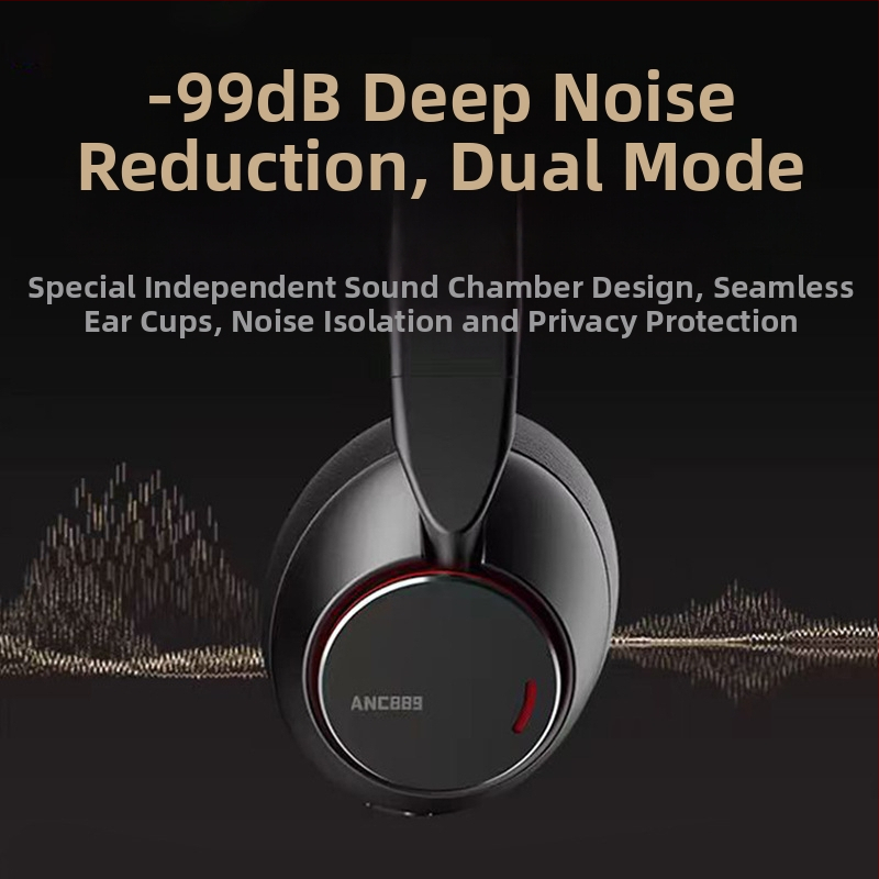 Căști cu anulare activă a zgomotului (ANC), fără fir, Bluetooth 5.3, rază 10 m, autonomie peste 8 h, IPX4, pentru PC