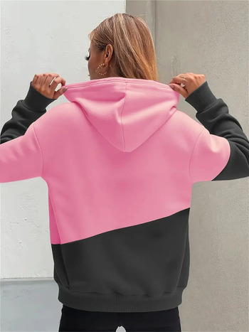 Kapučių džemperis 9018 print, poliesteris, fliso pamušalas, laisvas kirpimas, vidutinio ilgio