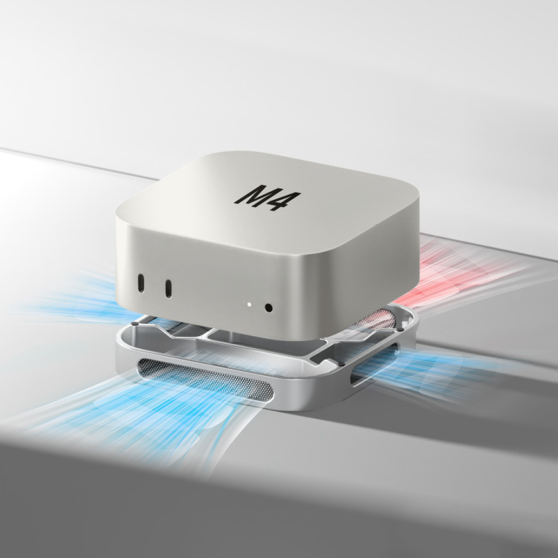 Chladišni držač za Mac mini M4/M4 Pro — aluminijska legura, stolni držač, nosivost 2–5 kg, masa 73 g