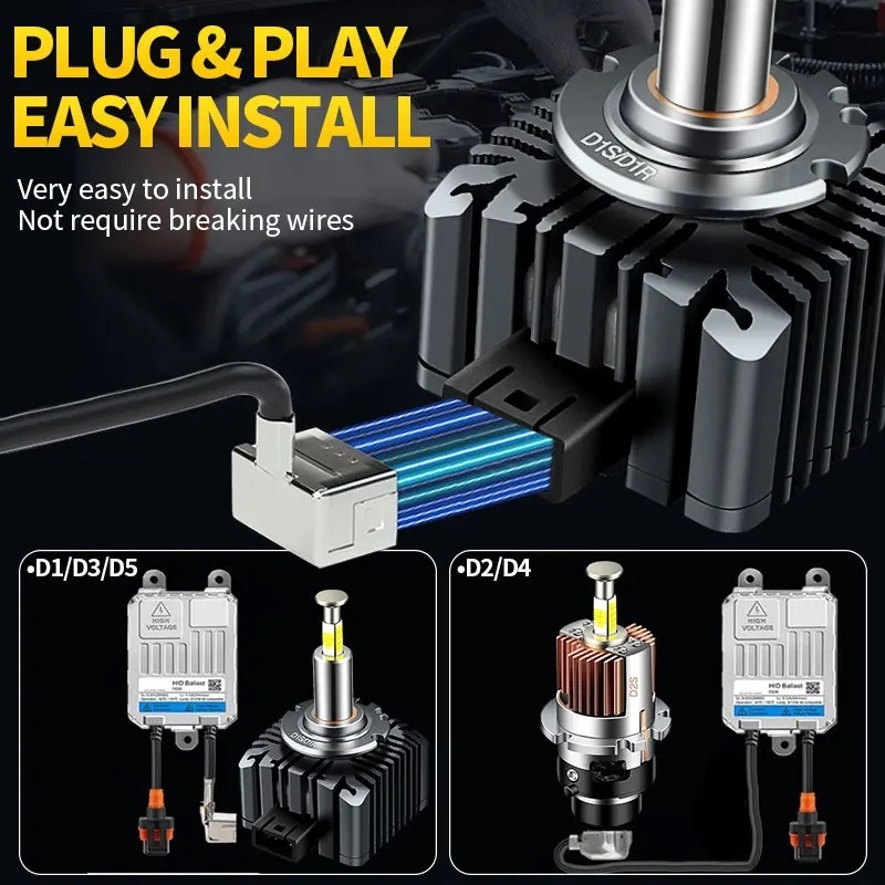 Automobilski LED far za zamjenu HID D-serije, četverostrani izvor svjetla, plug-and-play – 45W, 12V, 9000 lm, IP68, 50000 h