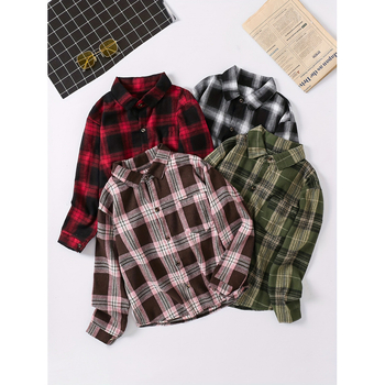 Bērnu krekliņš ar garām piedurknēm, rūtots raksts, atlokāms apkaklis, Lyocell audums