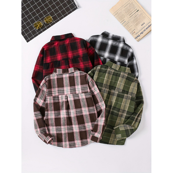 Bērnu krekliņš ar garām piedurknēm, rūtots raksts, atlokāms apkaklis, Lyocell audums