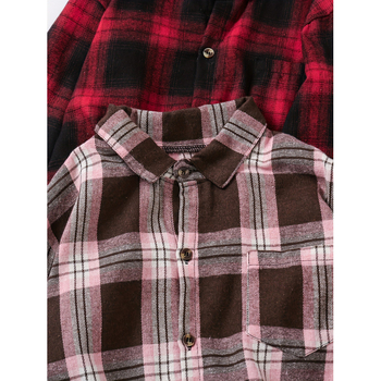 Bērnu krekliņš ar garām piedurknēm, rūtots raksts, atlokāms apkaklis, Lyocell audums