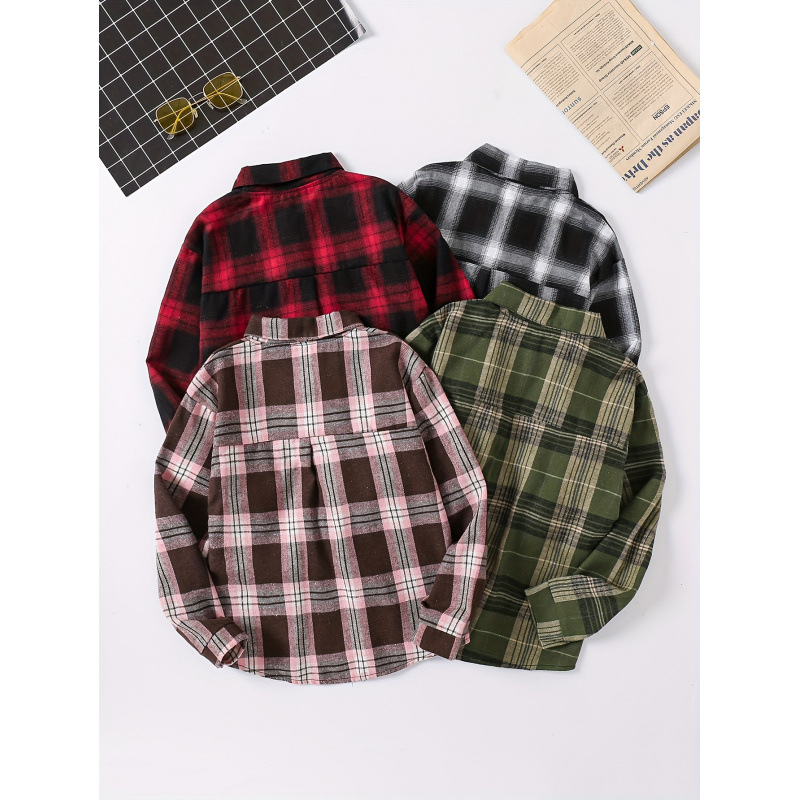 Bērnu krekliņš ar garām piedurknēm, rūtots raksts, atlokāms apkaklis, Lyocell audums