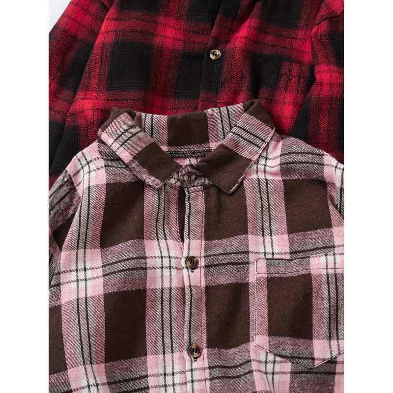 Bērnu krekliņš ar garām piedurknēm, rūtots raksts, atlokāms apkaklis, Lyocell audums