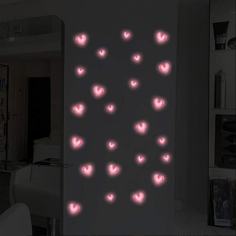Szív alakú, sötétben világító falikép (PVC) nappaliba, hálószoba és fürdőszobába – dekoratív falidekor, 1 db
