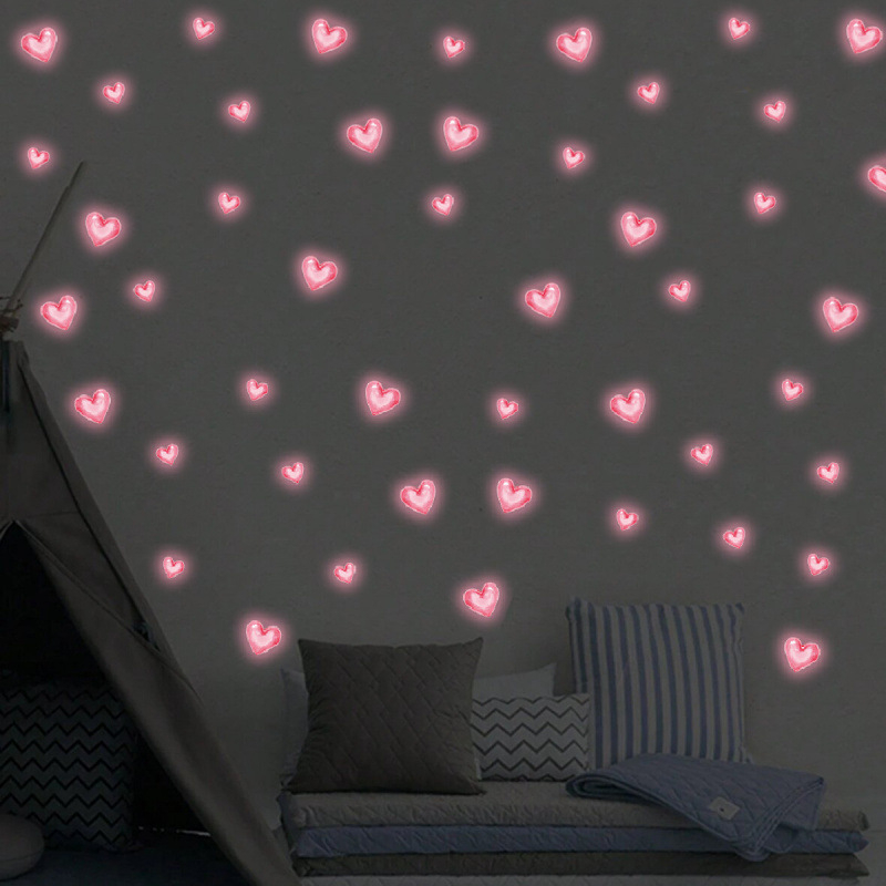 Szív alakú, sötétben világító falikép (PVC) nappaliba, hálószoba és fürdőszobába – dekoratív falidekor, 1 db