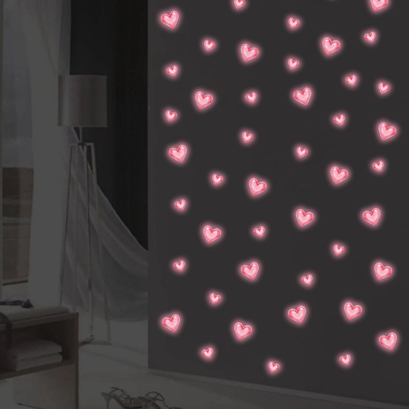 Szív alakú, sötétben világító falikép (PVC) nappaliba, hálószoba és fürdőszobába – dekoratív falidekor, 1 db