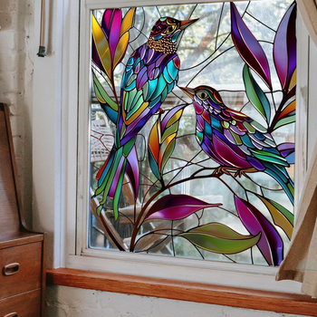 PVC dekoratív ablaküveg matricák madár és levél mintával, kód 21560438460, 1 db, dekoratív falmatricák, alkalmas nappalira, hálószobára, dolgozószobára, konyhára