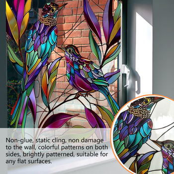 PVC dekoratív ablaküveg matricák madár és levél mintával, kód 21560438460, 1 db, dekoratív falmatricák, alkalmas nappalira, hálószobára, dolgozószobára, konyhára