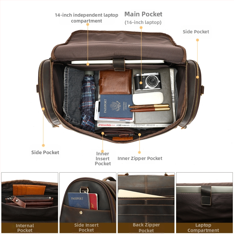 Cestovná taška z pravej kože Crazy Horse, kapacita pod 20 l, unisex, ideálna na obchodné cesty