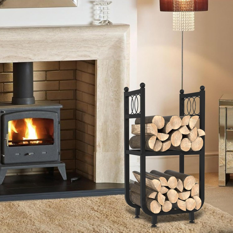 Dvoslojni stalak za drva za unutarnju i vanjsku upotrebu, pogodan za terasu, kamin i ognjište, brend ELLICK