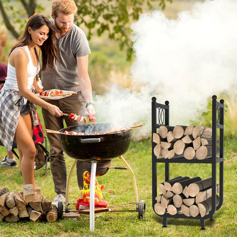 Dvoslojni stalak za drva za unutarnju i vanjsku upotrebu, pogodan za terasu, kamin i ognjište, brend ELLICK