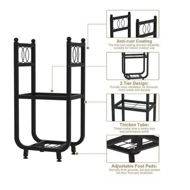Dvoslojni stalak za drva za unutarnju i vanjsku upotrebu, pogodan za terasu, kamin i ognjište, brend ELLICK